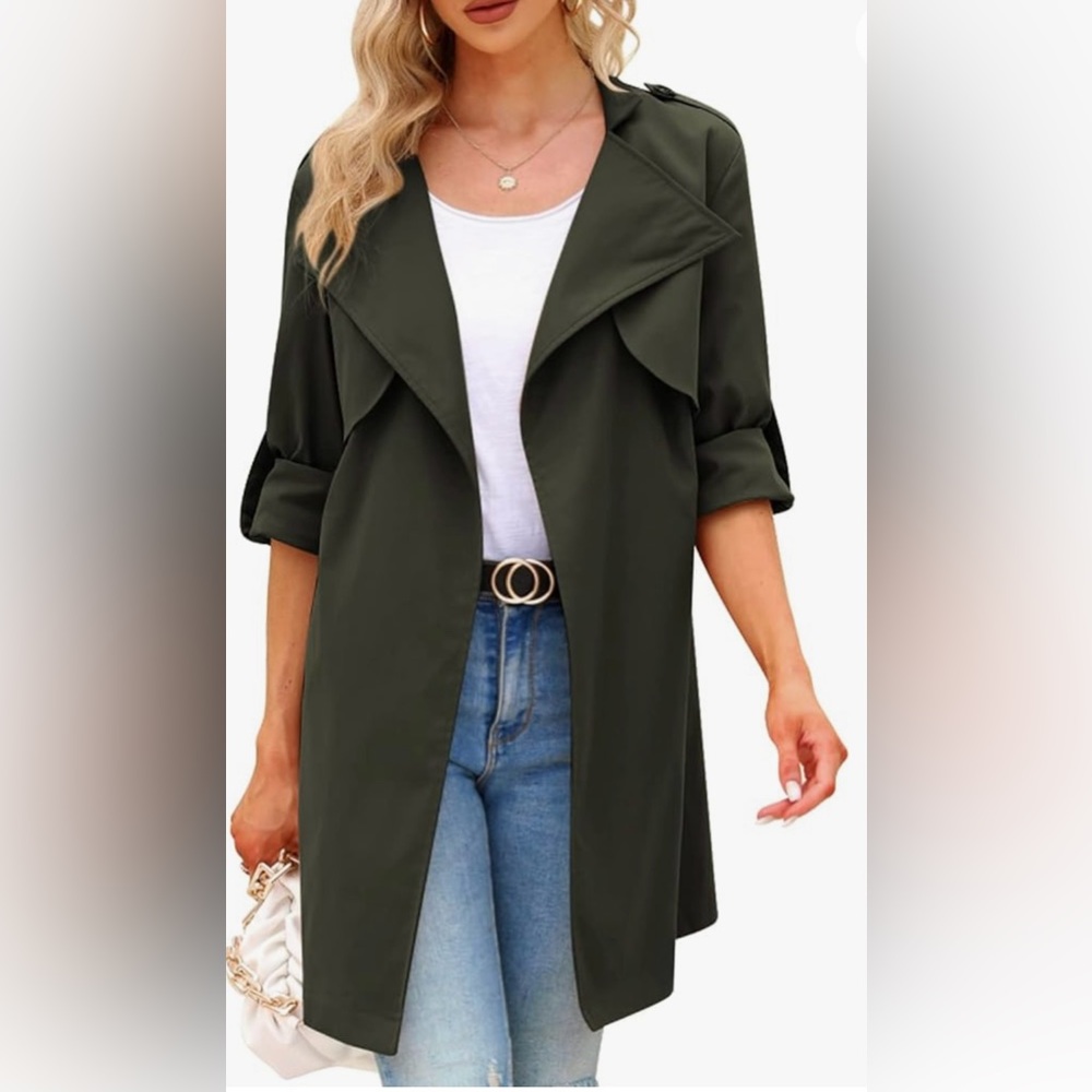 Army Green Trench Coat | Size Medium - Picture 1 of 14